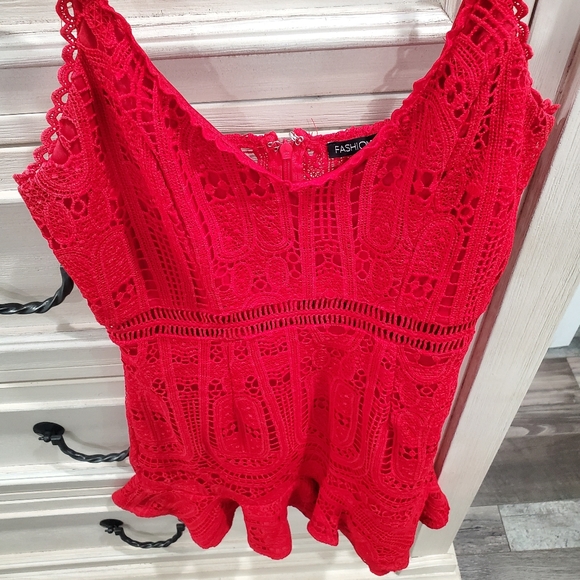 Sexy Red Crochet Mini Dress - Picture 7 of 8